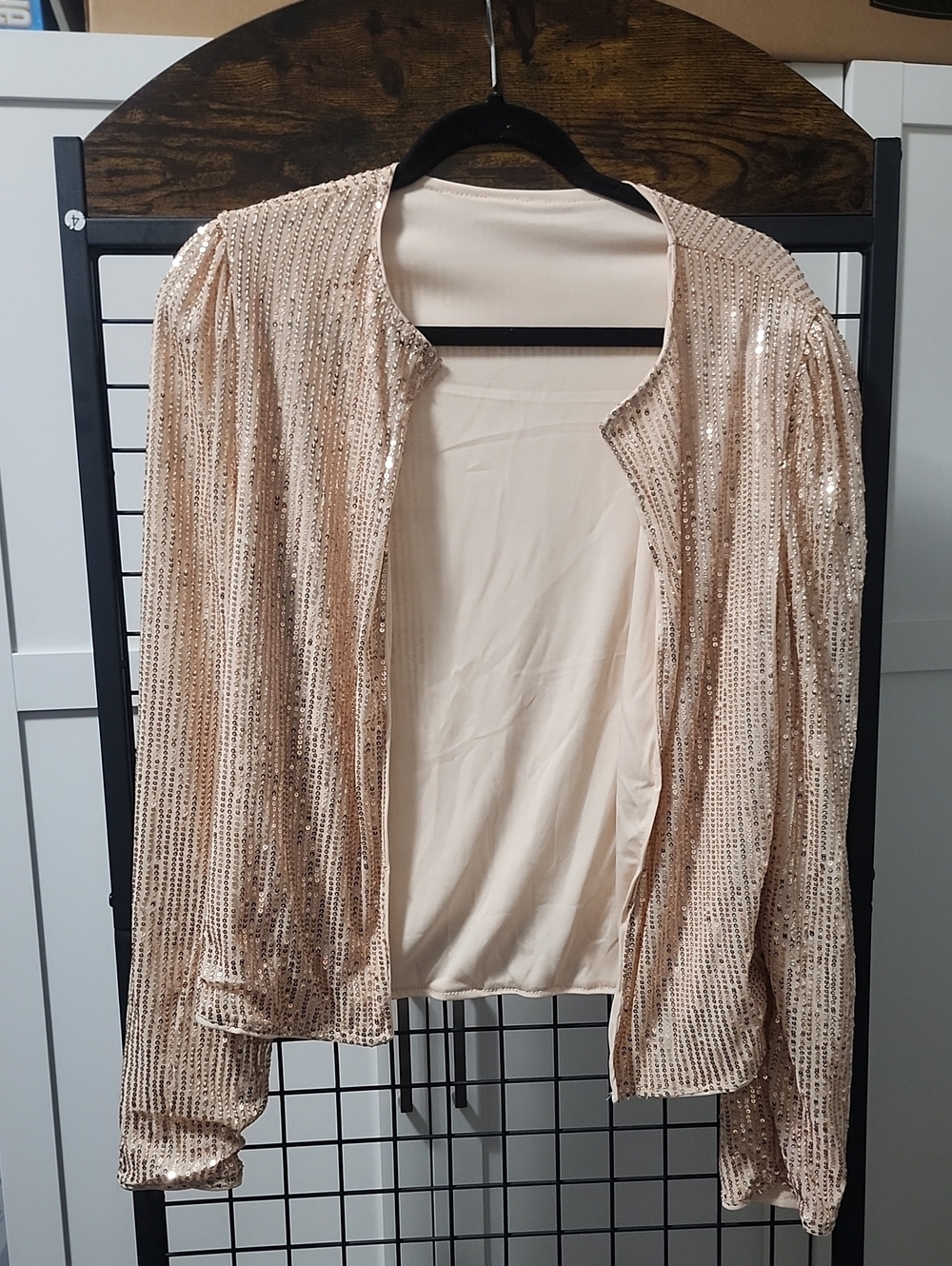 Sequined Open Front Women's Sweater Jacket - Blush